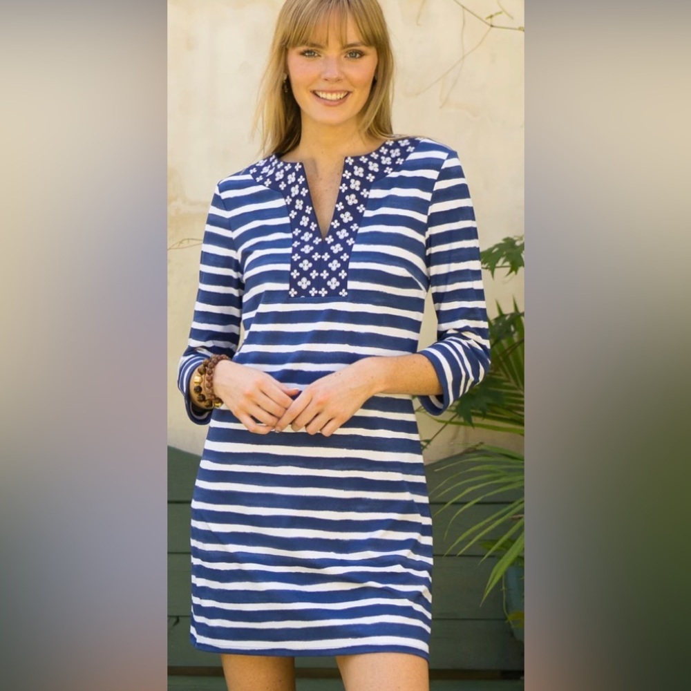 Cabana Life Boston Embroidered Tunic Dress UPF 50+ Coastal Nautical Sz M. NWT